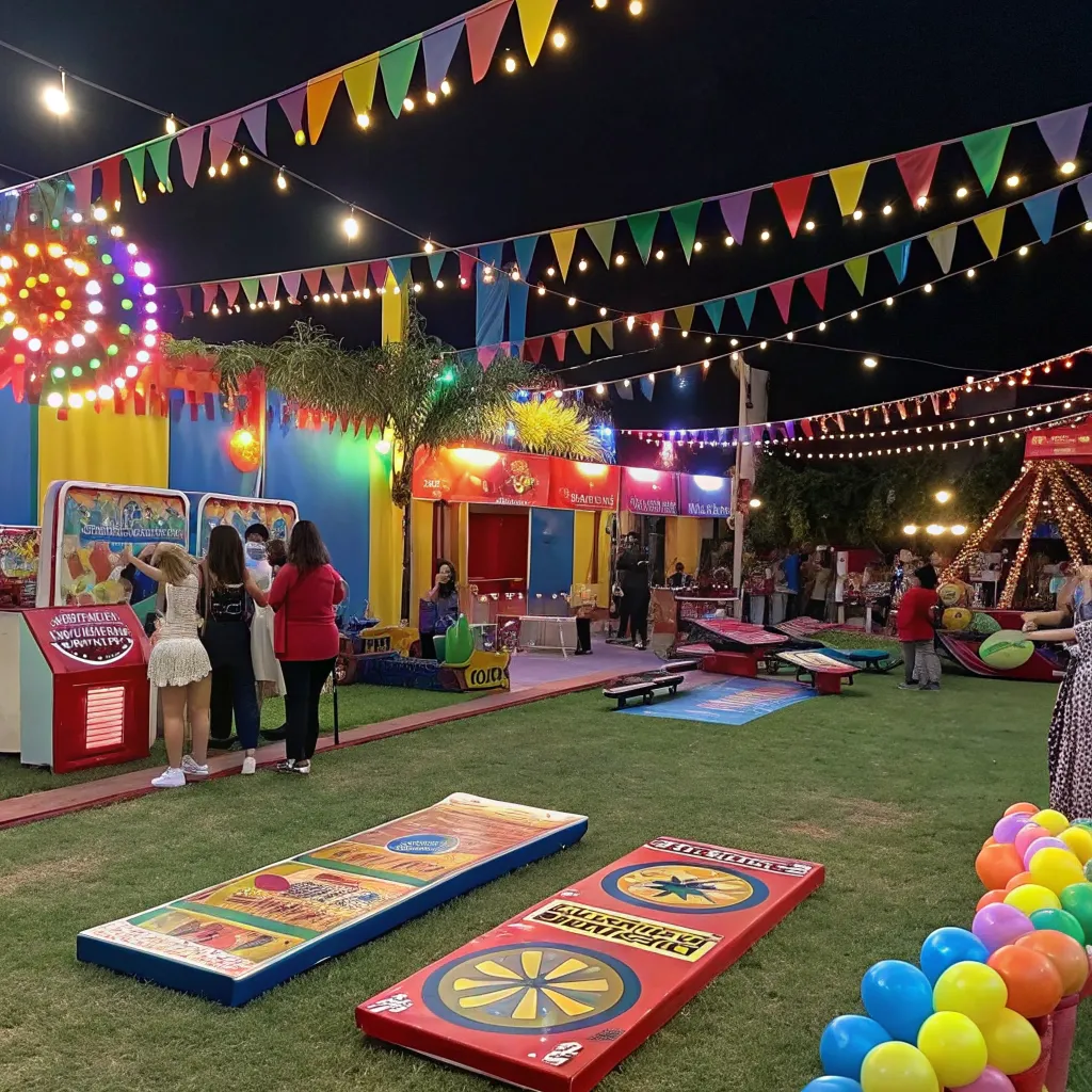 Carnival party setup with games and decorations