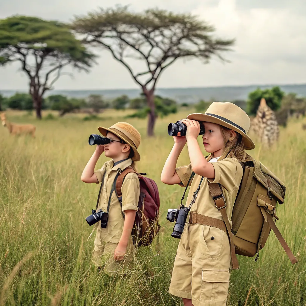 Kids dressed as explorers on a safari adventure